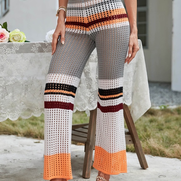 Color Block Openwork Women's Knit Pants - Picture 2 of 8